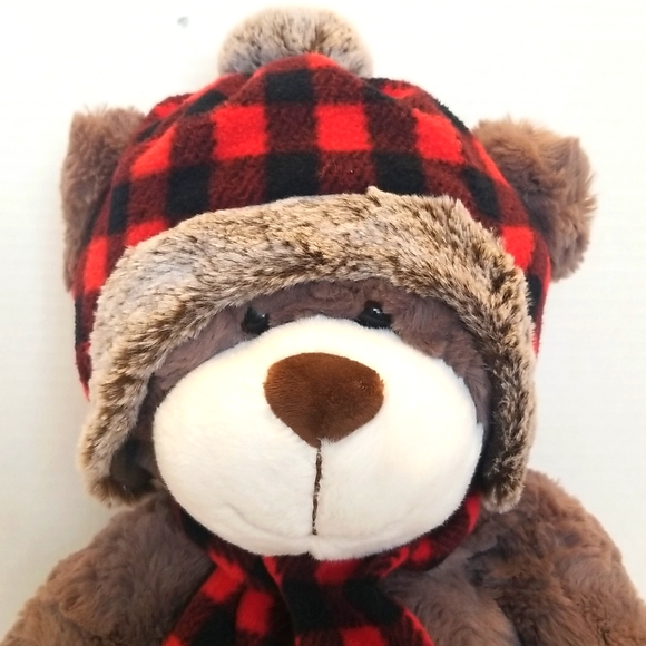 Gentle Treasures Teddy Bear Plush Buffalo Plaid Hat/Scarf - Picture 3 of 8